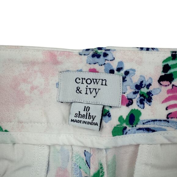 Crown & Ivy Southern Charm Happy Preppy Floral Scalloped Shorts Women's Size 10 - Picture 4 of 7